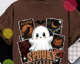 Spooky Season PNG, Cute Ghost Sublimation Design, Retro Halloween Png, Fall Ghost Pumpkin Clipart, Trendy Halloween Shirt Png Download