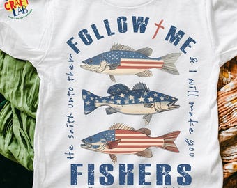 Diseño PNG de Pesca Cristiana para Hombres, Camiseta PNG de Pesca para Jesús, Versículo Bíblico Mateo 4:19, Descarga de Sublimación de Fe del Pescador