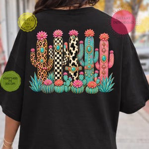 Southwestern cactus PNG with desert flowers and turquoise concho details