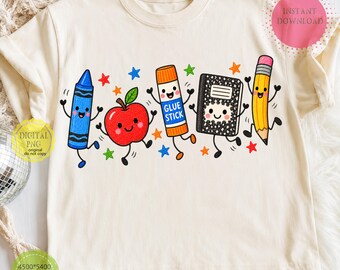 Back to School PNG, funny doodle png, scrapbooking png  Crayon Apple Pencil Notebook, Teacher Shirt Design ,elementary school png