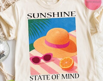 Sunshine State of Mind PNG, Retro Beach Summer Design, 4500 x 5400 Sublimation Download