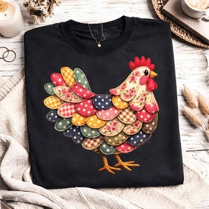 Patchwork Huhn PNG: 30x40 cm große Vintage Bauernhof Tier Ostermotive (Digitaler Download)