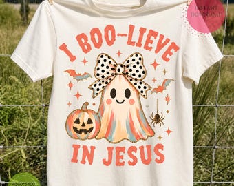 Eu acredito em Jesus PNG, Fantasma cristão de Halloween PNG, Fantasma fofo e sedutor de abóbora PNG, Design de sublimação de outono baseado na fé