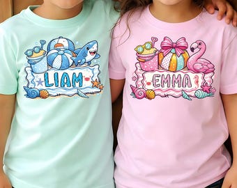 Custom Kids Name Beach PNG, Personalized Summer Kids Design, Brother Sister Matching Shirt, Cute Boy Girl Vacation Sublimation