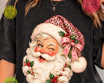 Różowy Święty Mikołaj PNG, Preppy Święty Mikołaj PNG, Lampart Świąteczny PNG, Vintage Święty Mikołaj PNG, Kokietka Świąteczna Sublimacja Projektu