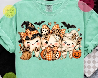 Dental Hygienist PNG, Cute Halloween Tooth Pumpkin Design, Dental Assistant Fall Shirt, Coquette Bow, Spooky Season Sublimation