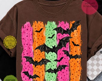Spooky Bats PNG, Trendy Halloween Vibes Png, Striped Spooky Season Design, Funny Bat Shirt Png, Retro Fall Halloween Sublimation Clipart