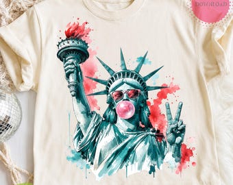 Statue of Liberty Bubble PNG, Preppy Patriotic USA PNG, 4th of July Sublimation Design, America Independence Day Shirt Graphic