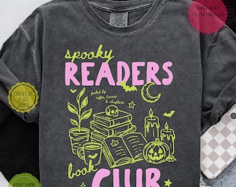 Spooky Readers Book Club PNG, Retro Halloween-bokälskaredesign (digital nedladdning)