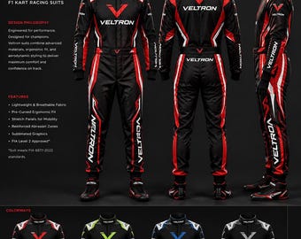 Traje de carreras personalizado inspirado en la F1, traje de karting, traje de automovilismo con nombre y número personalizados, traje de carreras de karts Veltron