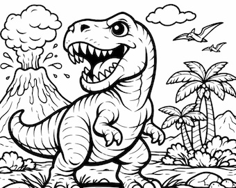 60+ Dinosaur Coloring Pages for Kids | Printable T-Rex & Prehistoric Sheets | Instant Download PDF Bundle