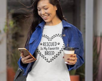 Rescued Favorite Breed Paw Heart T-Shirt | Gift for Animal Rescuers | Unisex T-Shirt