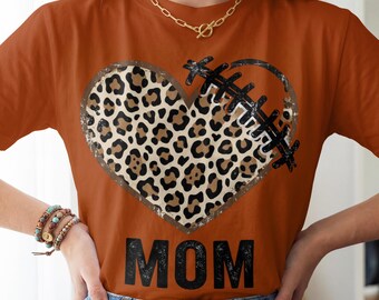Leopard Heart Football Mom Shirt, Game Day Mama Tee, Football Season Apparel