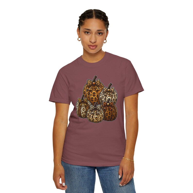 Leopard Pumpkins Comfort Colors T-Shirt | Fall Pumpkin Graphic Tee | Cute Fall Pumpkin Shirt | Cozy Cottagecore Harvest Season Tee image 2