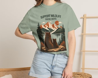 Support Wildlife Raise Boys Shirt, Boy Mom Shirt, Mama Bear Shirt, Bear Mountain Graphic Tee, Comfort Colors T-Shirt, Funny Boy Mom Gift