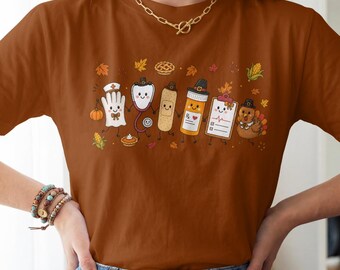 Thanksgiving Nurse Shirt, Thanksgiving Nursing Doodle Tee, Cute Healthcare Top, Cozy Fall Medical T-Shirt