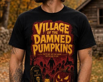 Retro Halloween T-Shirt | Pumpkin Graveyard Tee | Old School Horror Shirt | Unisex Style