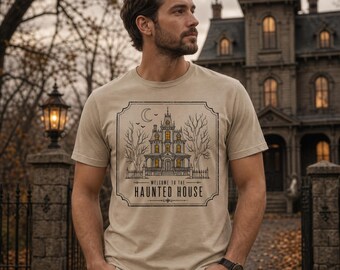Vintage Haunted House Graphic Tee, Spooky Gothic Halloween Shirt