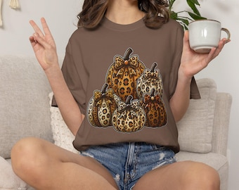 Leopard Pumpkins Comfort Colors T-Shirt | Fall Pumpkin Graphic Tee | Cute Fall Pumpkin Shirt | Cozy Cottagecore Harvest Season Tee