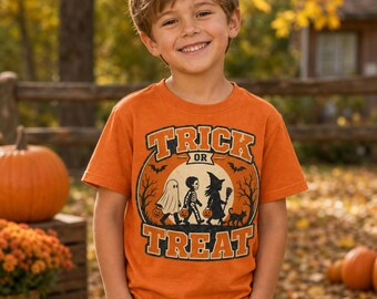 Retro Trick or Treat kids T-Shirt | Halloween pumpkin design | Candy Night Tee | Unisex Style