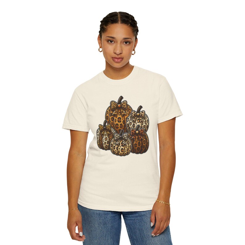 Leopard Pumpkins Comfort Colors T-Shirt | Fall Pumpkin Graphic Tee | Cute Fall Pumpkin Shirt | Cozy Cottagecore Harvest Season Tee image 3