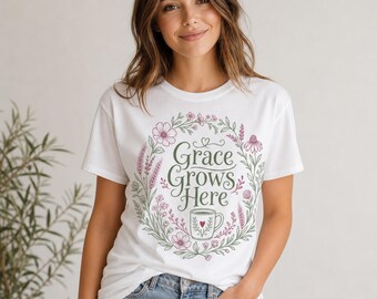 Women's Inspirational Grace Tee | Gift for Christian | Grace Grows Here T-Shirt | Religious Shirt