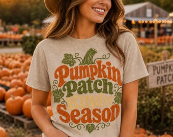 Pumpkin Patch Kind of Season Shirt, Retro Fall Pumpkin Tee, Autumn Graphic T-Shirt, Unisex Fall Shirt, Thanksgiving Pumpkin Patch Tee