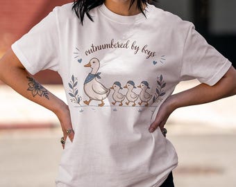 Outnumbered By Boys Shirt, Boy Mom T-Shirt, Mom of Boys Gift, Duck Family Graphic Tee, Boy Mama Shirt, Mama Duck Shirt, Boy Mom Era Tee