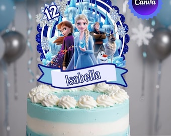 Frozen Ice Princess Birthday Cake Topper, Editable Canva Template (Digital Download)