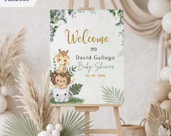 Safari Baby Shower Welcome Sign, Watercolor Jungle Animals, Editable (Digital Download)