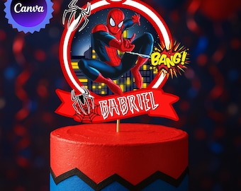 Spider Hero Birthday Cake Topper, Personalized Superhero Party Decor (Instant Download)