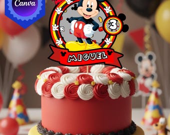 Editable Mouse Cake Topper Canva Template, Personalized Birthday Party Decor, Instant Download Printable DIY