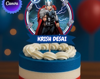 Editable Thunder Superhero Cake Topper - Kids Birthday Decoration - Digital Download - Printable  Magic Lightning Bolt Party Template  Canva