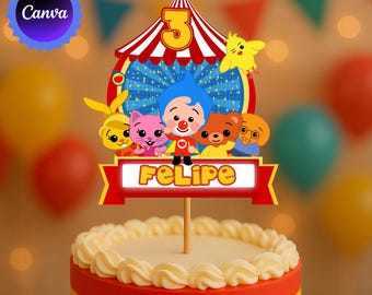 Editable Plim Plim Circus Cake Topper Canva Template, Personalized Birthday Decoration, Printable Party Centerpiece