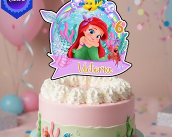 Personalized Mermaid Cake Topper – Custom Name Age Birthday Decoration (Digital File)
