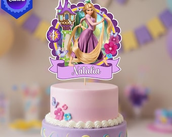 Rapunzel Cake Topper, Personalized Name Age, Tangled Birthday Party Decor (Digital Download)