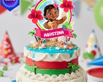 Editable Moana Baby Cake Topper Canva Template, Tropical Birthday Cake Decoration, Personalized Printable PNG