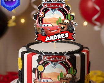 Editable Race Car Cake Topper, Personalized Name Age, Racing Birthday Party Decor (Canva)