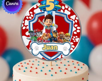 Editable Puppy Cake Topper, Paw Patrol Birthday Decor, Custom Name Age (Digital Download)