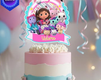 Gabby's Dollhouse Cat Cake Topper, Personalized Name Age (Digital Download)