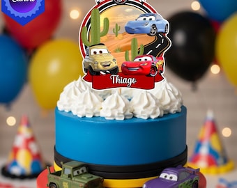 Personalized Race Car Cake Topper – Desert Scene Birthday Decor (Digital Download)