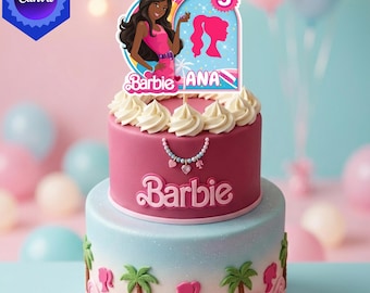 Personalized Pink Doll Cake Topper – Name, Age Birthday Party Decoration (Digital Download)
