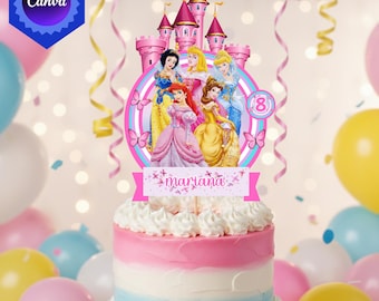 Editable Fairytale Princess Castle Cake Topper (Canva Template) – Personalized Birthday Decor