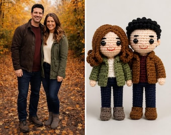 Muñeco de pareja de ganchillo personalizado a partir de una foto, recuerdo amigurumi personalizado, regalo de boda o cumpleaños
