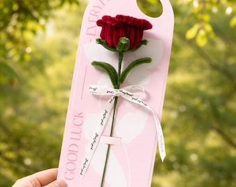 Tarjeta con ramo de flores de ganchillo hecho a mano, mini regalo floral, opción para el Día de la Madre