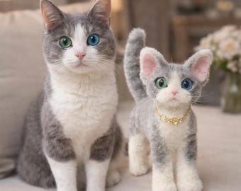 Adorno de escultura de gato de peluche personalizado / Figura de gato personalizada de recuerdo