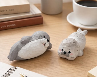 Figura de foca de madera tallada a mano: decoración original para amantes de los animales. Dos estilos disponibles.