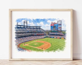 Lámina de acuarela del estadio de Filadelfia: arte mural clásico de béisbol.
