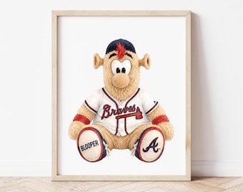 Lámina artística de la mascota de Atlanta en acuarela estilo vintage, regalo para aficionados al béisbol de los Braves, decoración para habitación infantil, póster deportivo imprimible, descarga digital.