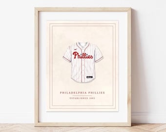 Lámina de camiseta en acuarela, arte mural de béisbol vintage, póster de Filadelfia, decoración deportiva para habitación infantil, regalo para cueva de hombre